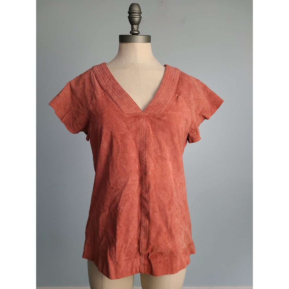 Banana Republic Heritage Women's‎ M Goat Suede Leather Top Coral Orange Luxury